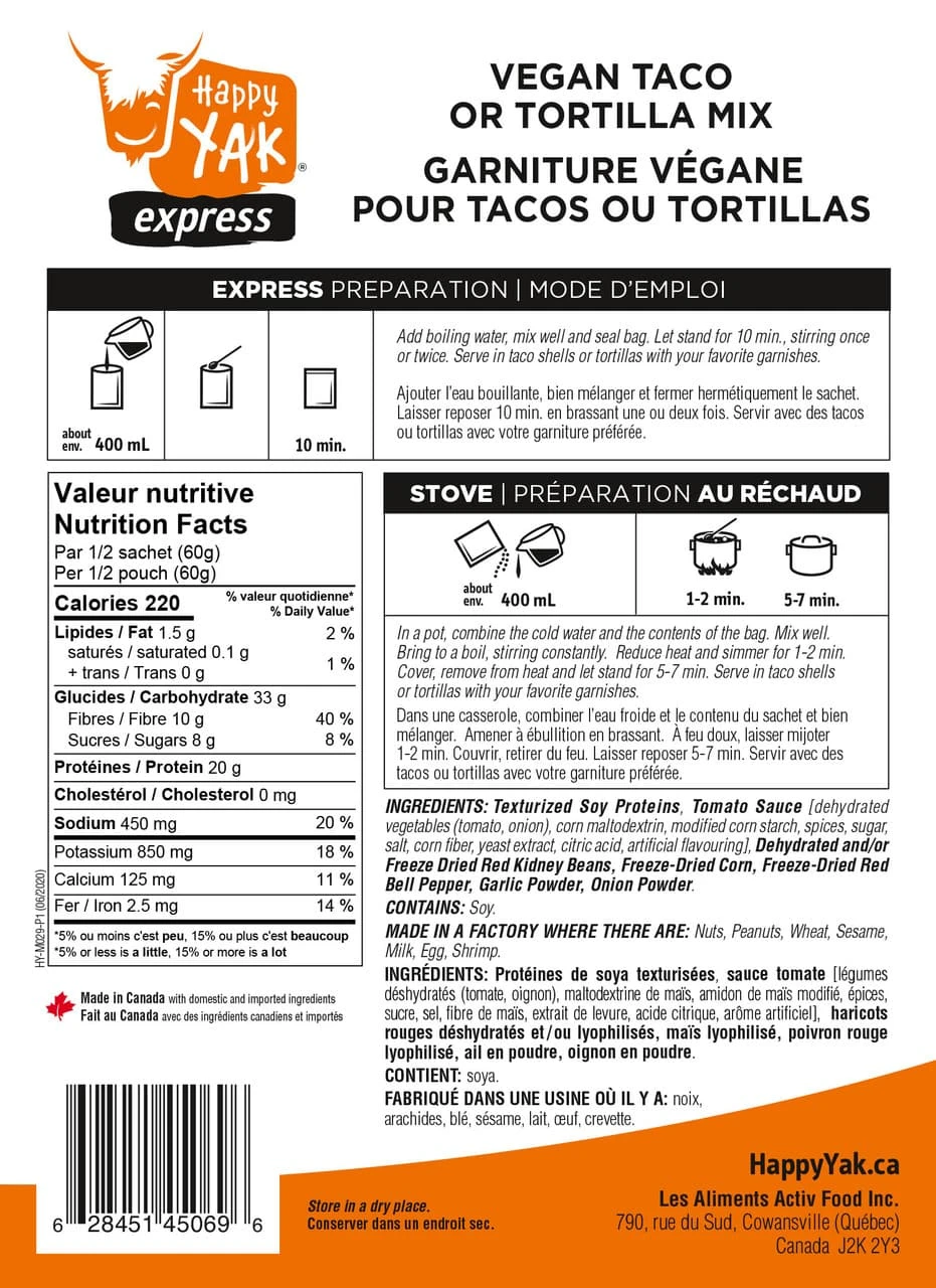 Happy Yak Vegetarian Taco And Tortilla Mix 2 Happy Yak Vegetarian Taco And Tortilla Mix - Image 2