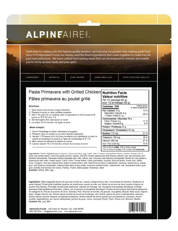 AlpineAire Pasta Primavera With Grilled Chicken 2 AlpineAire Pasta Primavera With Grilled Chicken - Image 2