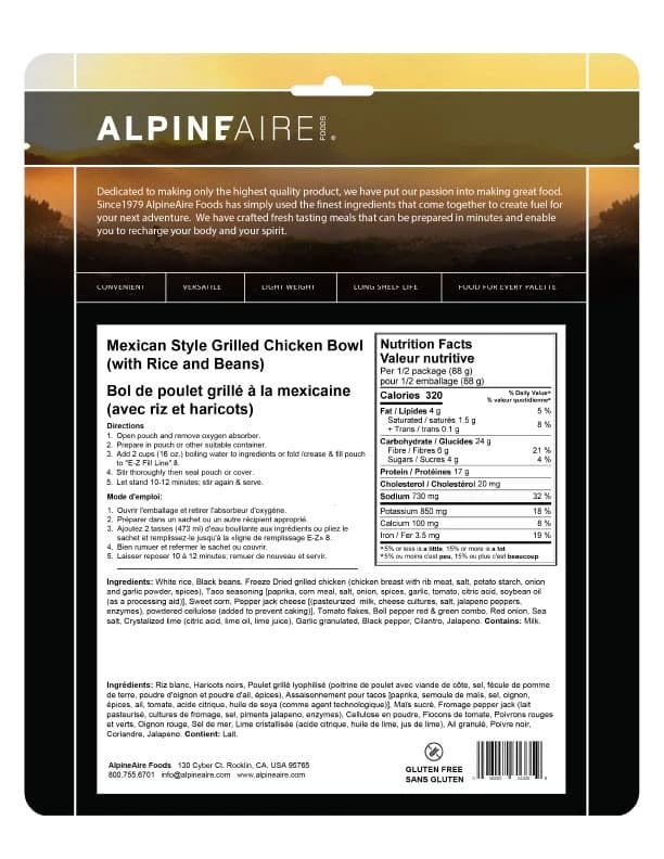 AlpineAire Mexican Style Grilled Chicken Bowl 2 AlpineAire Mexican Style Grilled Chicken Bowl - Image 2