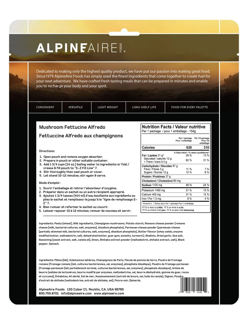 AlpineAire Wild Mushroom Fettuccine Alfredo 2 AlpineAire Wild Mushroom Fettuccine Alfredo - Image 2