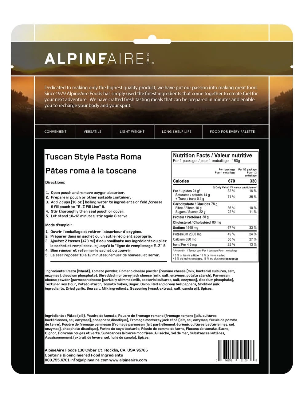 AlpineAire Tuscan Style Pasta Roma 2 AlpineAire Tuscan Style Pasta Roma - Image 2